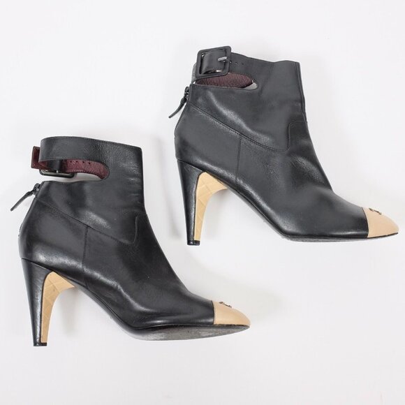 Chanel 39 US 9 ankle boots shoes CC logo beige toecap ankle strap 2007 - Picture 3 of 11